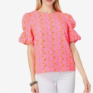 NWT Lilly Pulitzer Lailah Psychedelic Swirl Eyelet Top Pink Isle Large